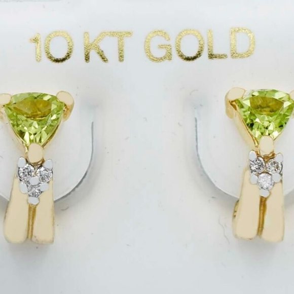 Genuine 1.44 Cts Peridot & Diamond Stud Earrings 10k Gold